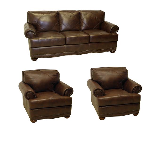 Shoreline Chocolate Italian Leather Sofa, Loveseat and Chair