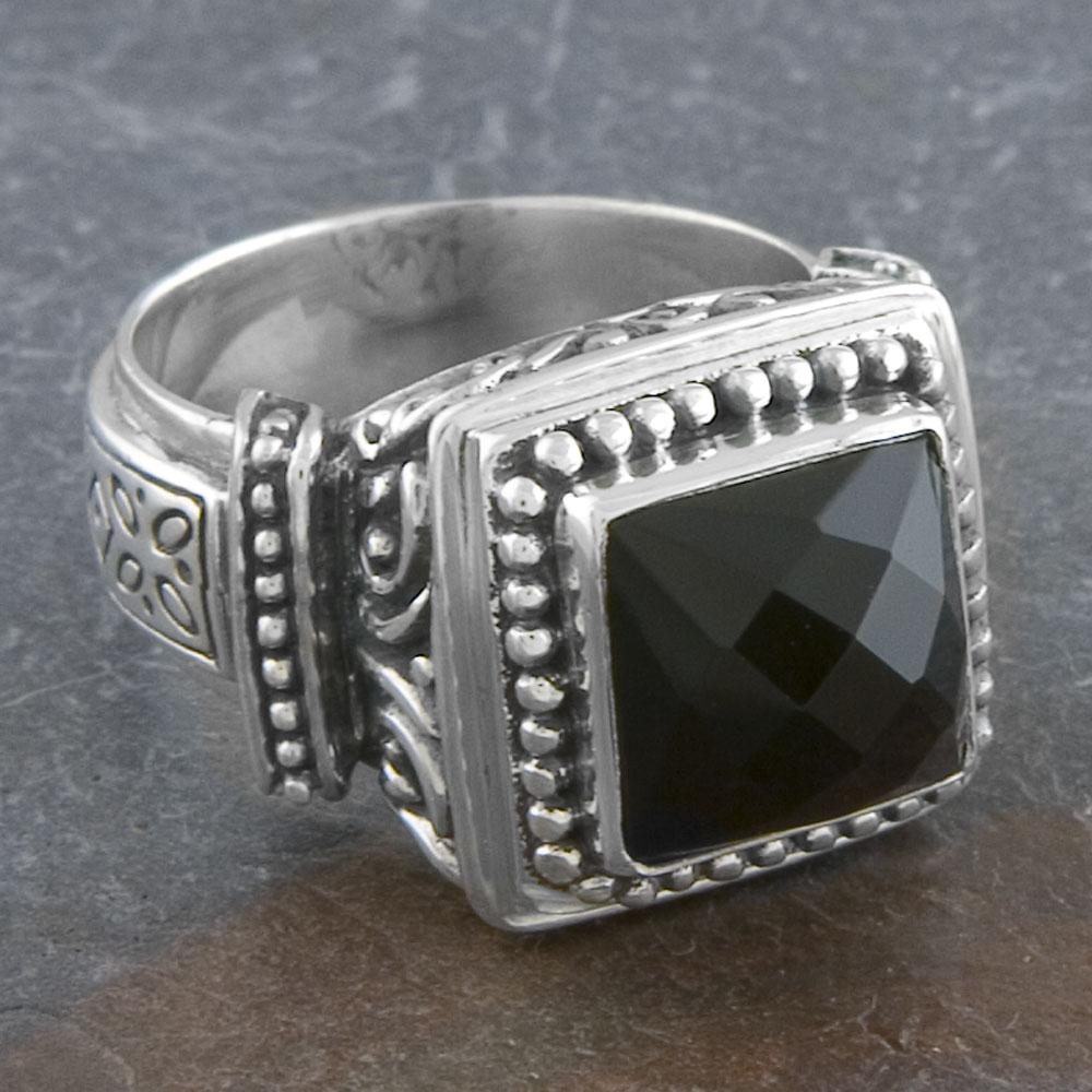 Sterling Silver 'Cawi' Ornamented Black Onyx Ring (Indonesia ...
