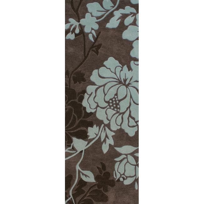 nuLOOM Handmade Pino Yarrow Brown/ BlueFloral Rug (26 x 8 Runner