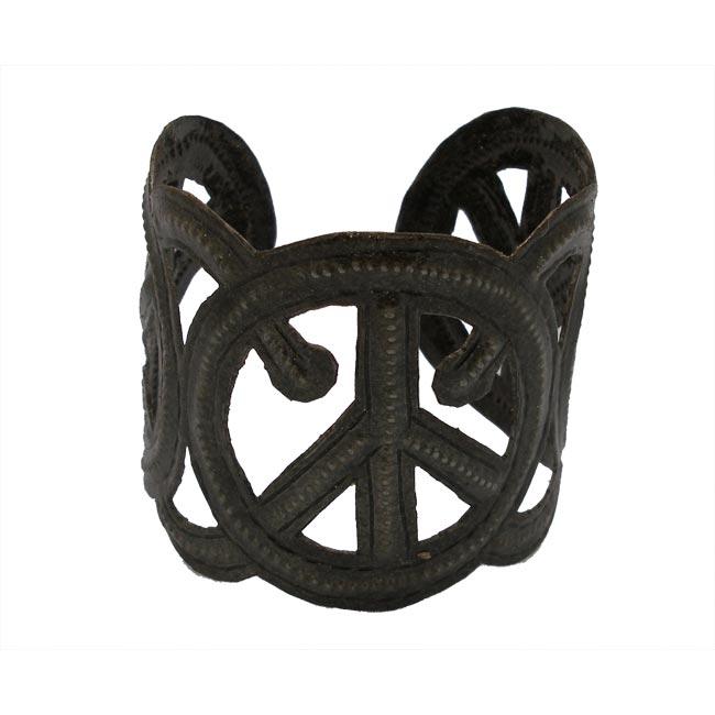 Recycled Steel Oil Drum Peace Cuff Bracelet (Haiti)  