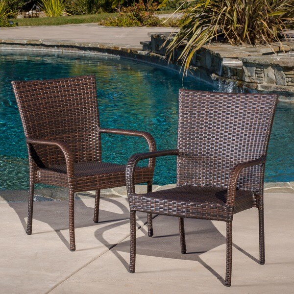 Christopher Knight Home Outdoor PE Wicker Brown Stackable Club Chairs ...