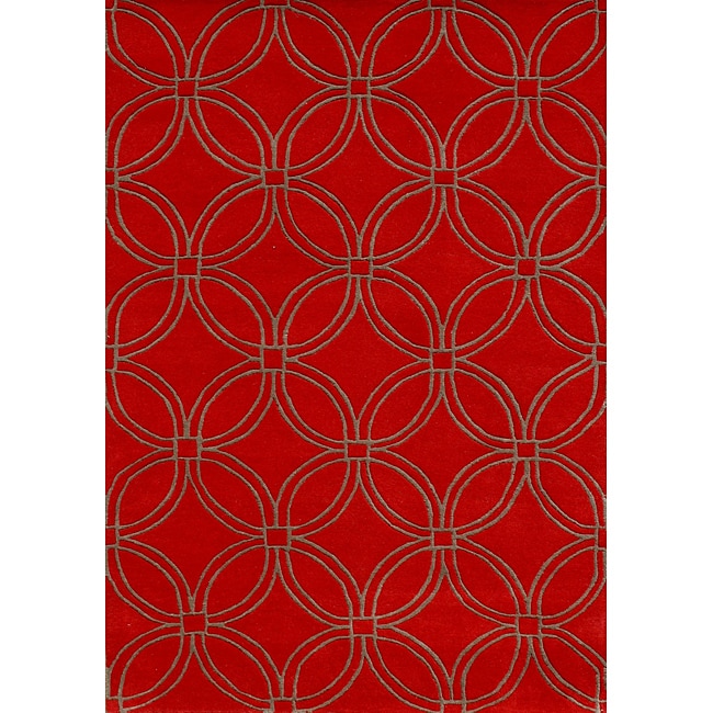 Alliyah Handmade Red CirclesNew Zealand Blend Wool Rug  