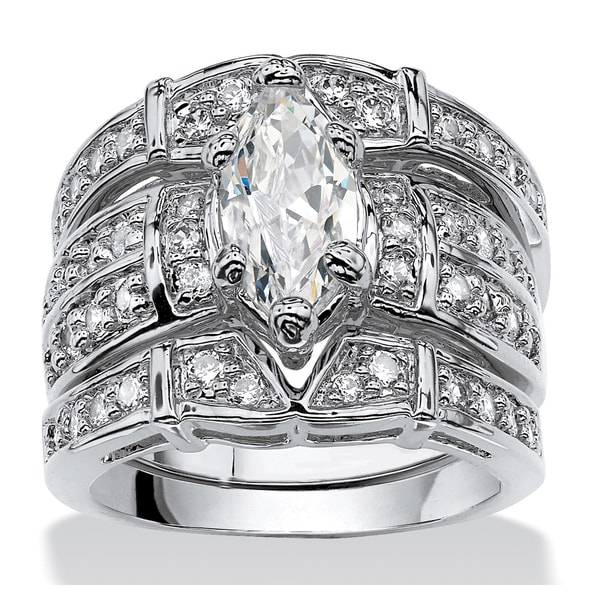 PalmBeach 3.05 TCW Marquise Cut Cubic Zirconia Silvertone Bridal