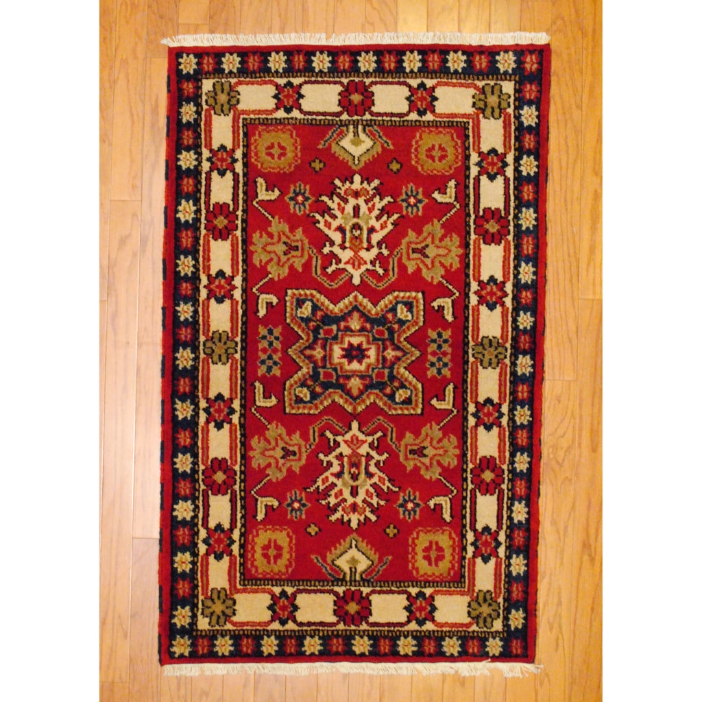 Indo Hand Knotted Kazak Rust/Ivory Wool Area Rug (3 x 5)  