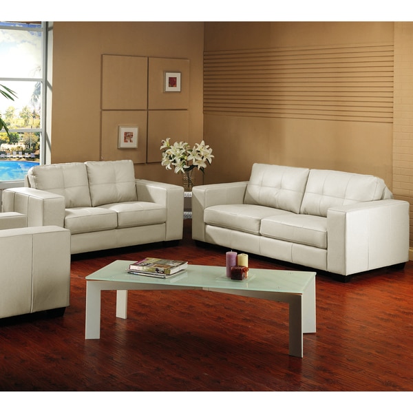 Whitney Modern Ivory Faux Leather Sofa and Loveseat Set - Overstock ...
