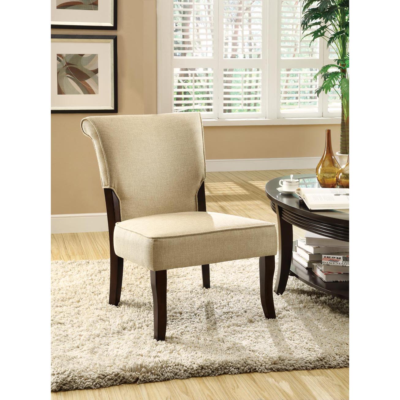 Beige/ Cappuccino Linen Fabric Accent Chair - Overstock Shopping ...