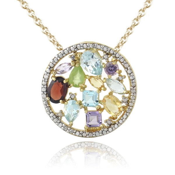 Glitzy Rocks Goldtone Multi gemstone and Diamond Accent Circle