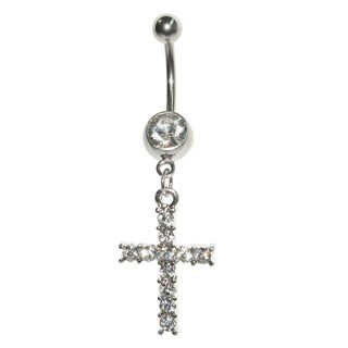 Supreme Jewelry 14G Surgical Steel Cross with Bling Belly Ring
