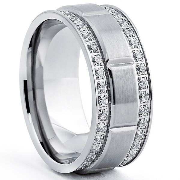 Titanium Men's Ring with Double Row Cubic Zirconia (9mm) - Overstock ...