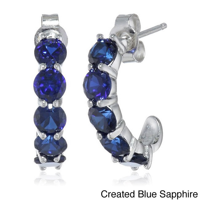 Sterling Silver Gemstone Butterfly Clasp Hoop Earrings  