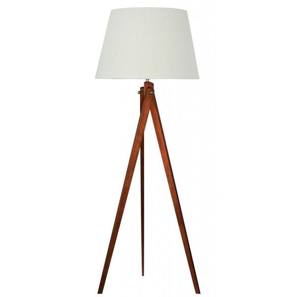 Designer Wood Tripod Floor Lamp with Brushed Nickel Accents