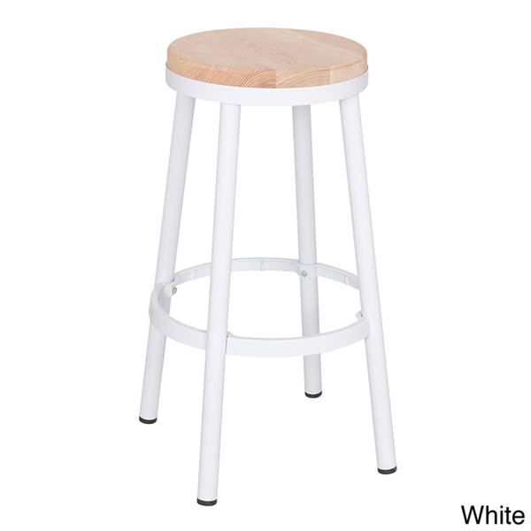 Modern 30 inch Round Backless Metal Barstool with Footrest  