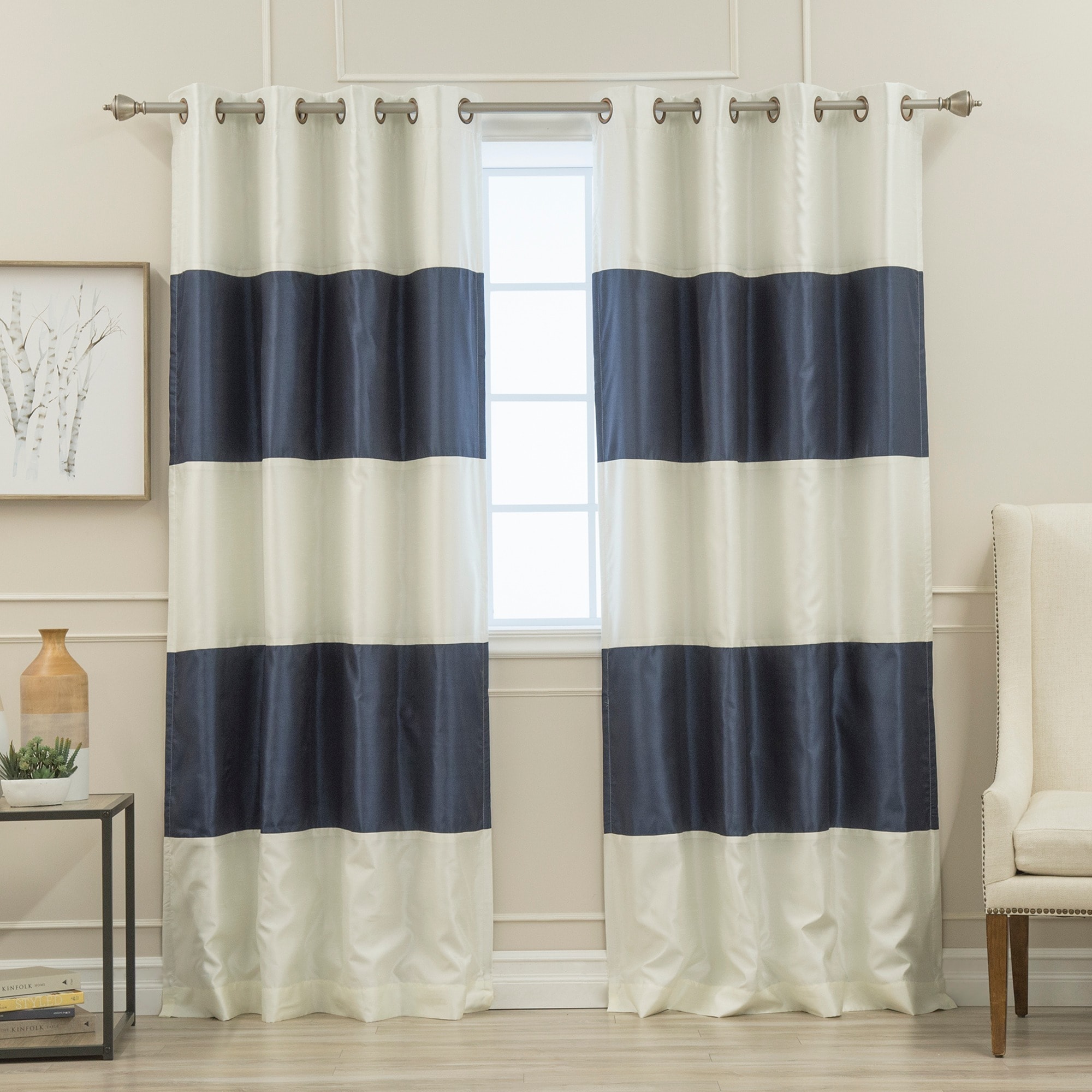 Aurora Home Striped Dupioni Grommet Top Blackout Curtain Panel Pair | eBay
