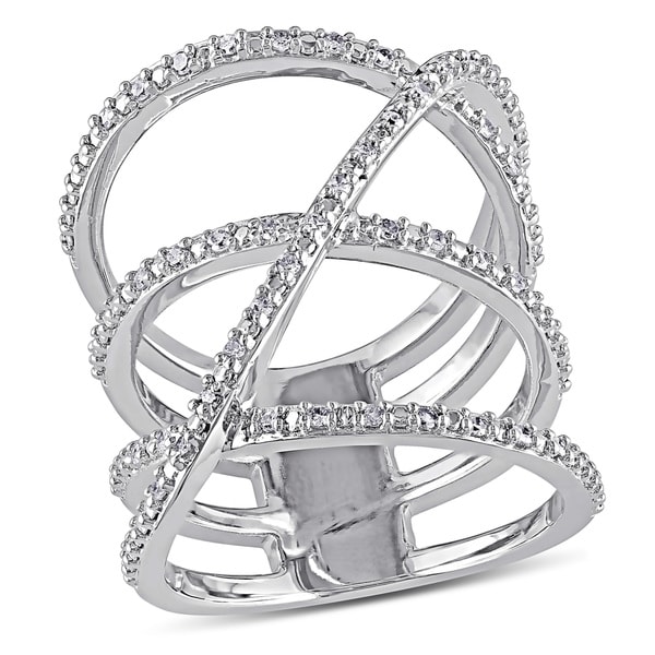Haylee Jewels Sterling Silver 1/10ct TDW Criss cross Diamond Ring (G H