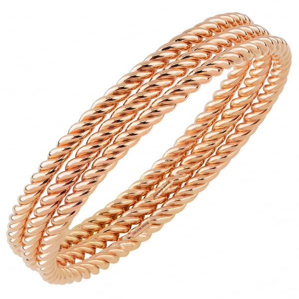 Oro Rosa 18k Rose Gold Over Bronze Twisted Rope Italian Bangle (Set of