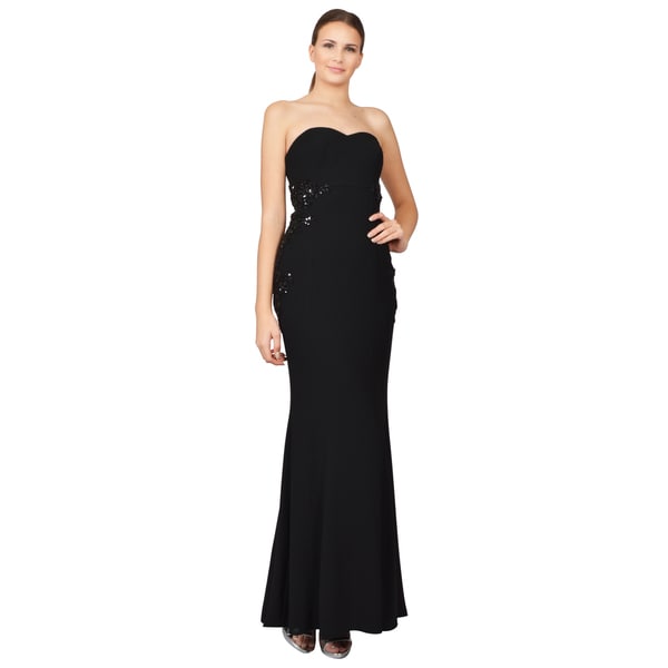 ML Monique Lhuillier Womens Black Crepe Beaded Strapless Gown