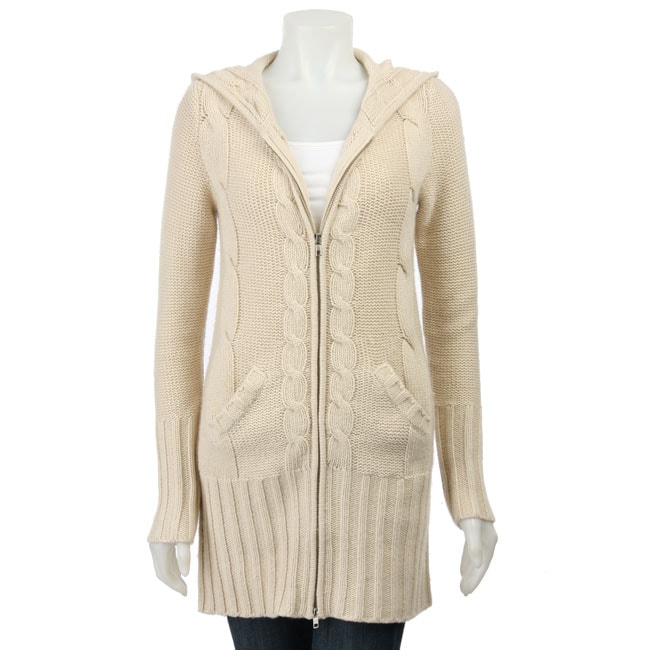 Magaschoni Women's Cashmere Blend Chunky Hooded Cardigan - Overstock ...