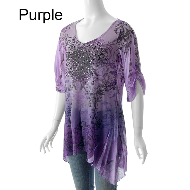 California Bloom Womens Purple Handkerchief Top  