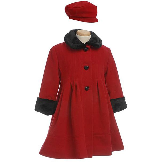 Rothschild Girl's Wool Pleated Coat with Faux Fur Trim - Overstock ...